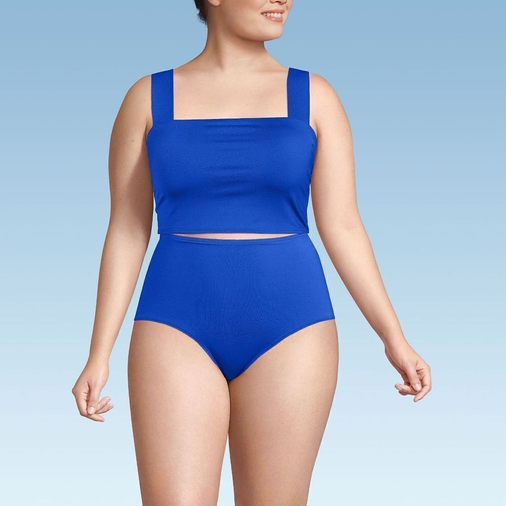 Land's End square neck soft cup bikini top Midkini wide strap sapphire ice 12
